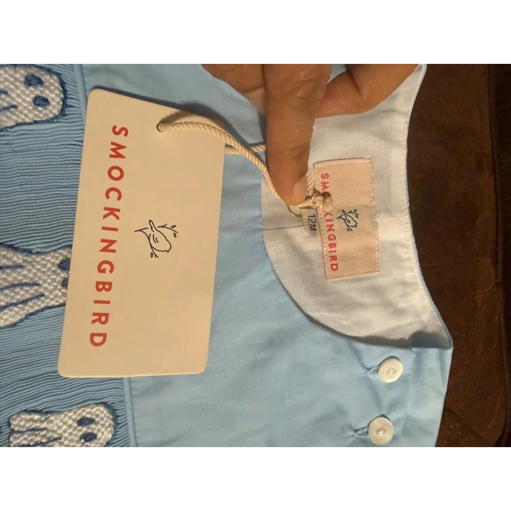 Baby Smockingbird Light Blue Ghost Romper 12 Months